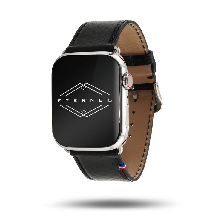 Horizon - Cuir marin français upcyclé - Bracelet Apple Watch Perle noire 42 mm