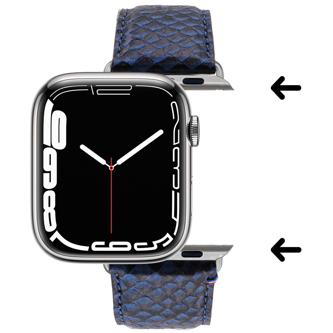 Odyssée - Cuir marin français upcyclé - Bracelet Apple Watch Bleu Circé 42 mm