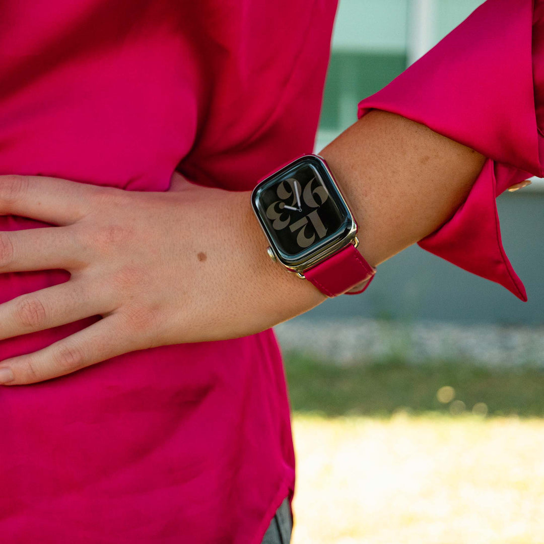 Holi Apple Watch - Bracelet cuir de vachette Fushia 42 mm