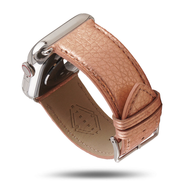 Maryline 2023 - Bracelet Apple Watch cuir de vachette satiné Rosé Champagne 42 mm