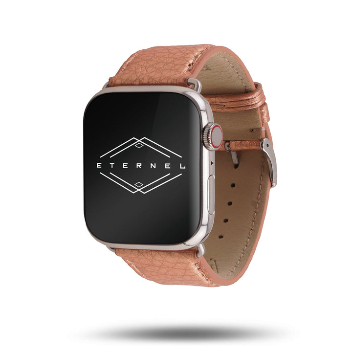 Maryline 2023 - Bracelet Apple Watch cuir de vachette satiné Rosé Champagne 46 / 49 mm