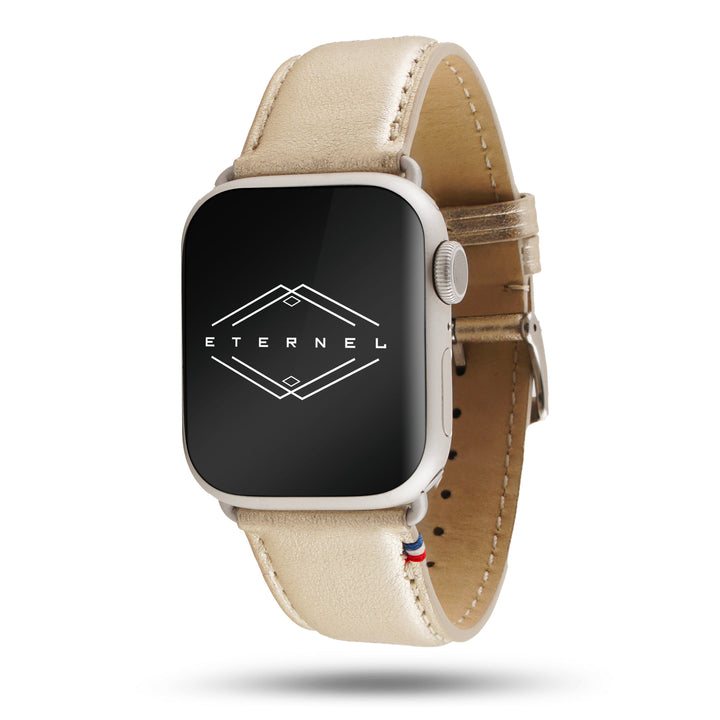 Maryline - Bracelet Apple Watch cuir de vachette satiné Champagne 42 mm