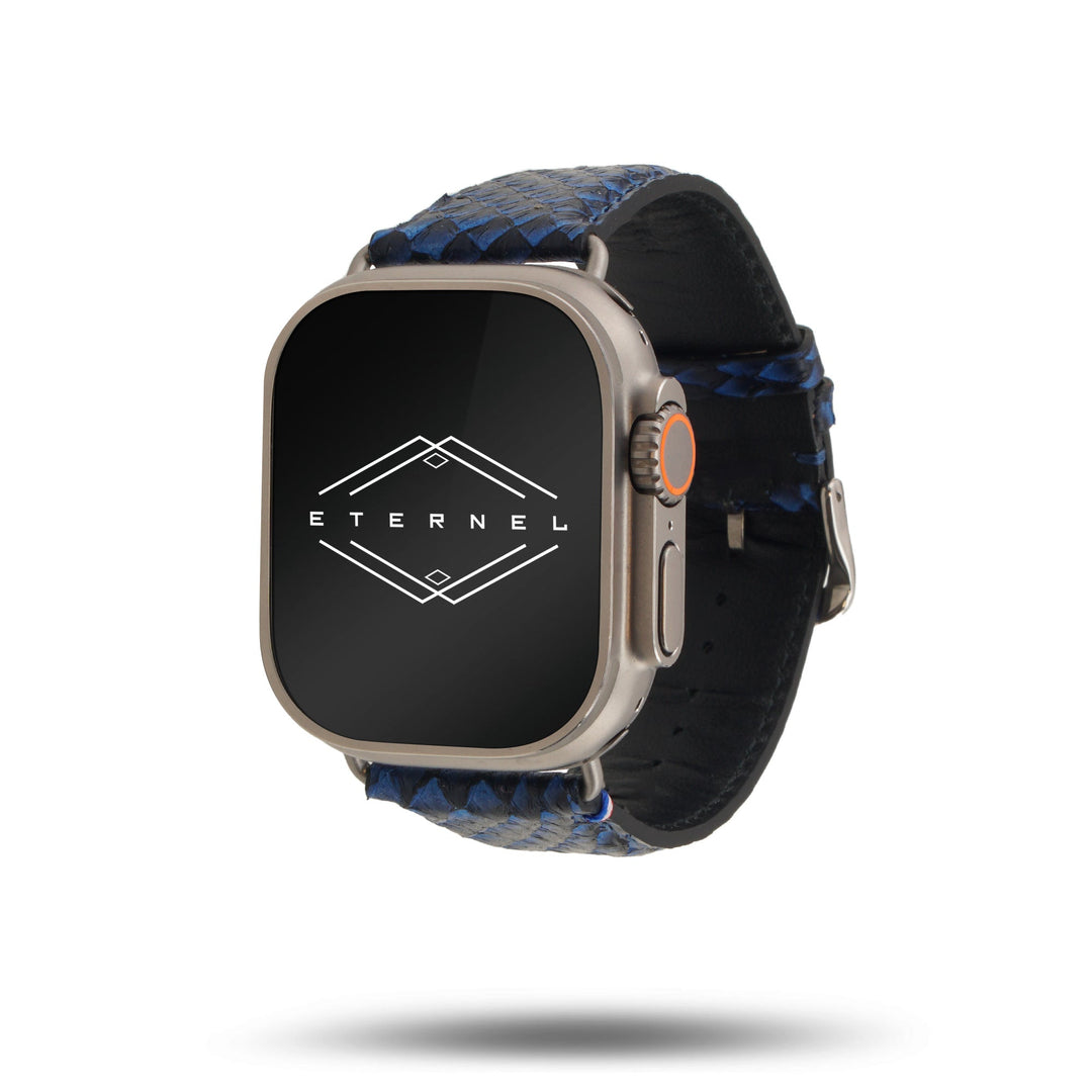 Odyssée - Cuir marin français upcyclé - Bracelet Apple Watch Bleu Circé 46 / 49 mm