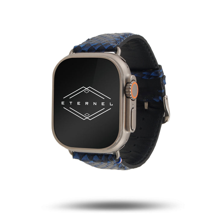 Odyssée - Cuir marin français upcyclé - Bracelet Apple Watch Bleu Circé 42 mm