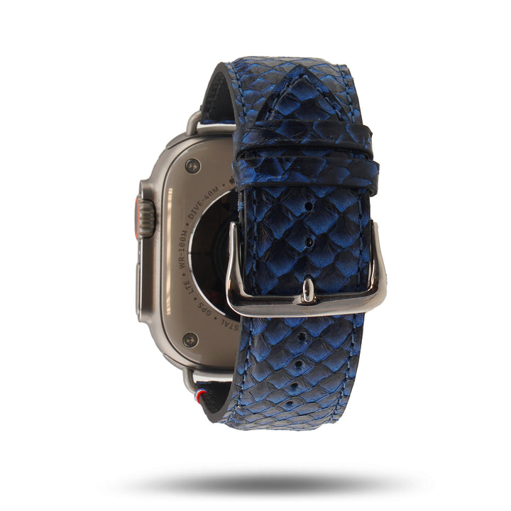 Odyssée - Cuir marin français upcyclé - Bracelet Apple Watch Bleu Circé 42 mm