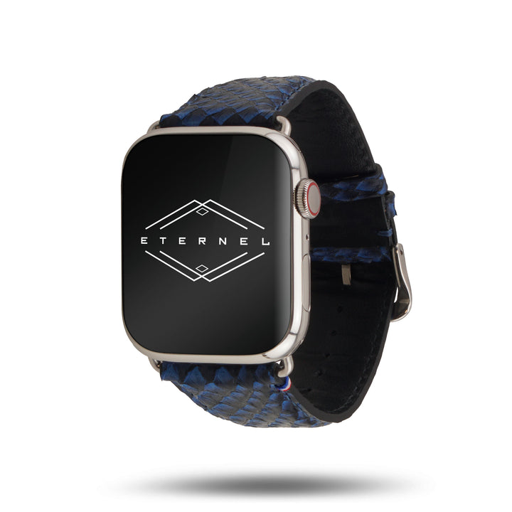 Odyssée - Cuir marin français upcyclé - Bracelet Apple Watch Bleu Circé 42 mm