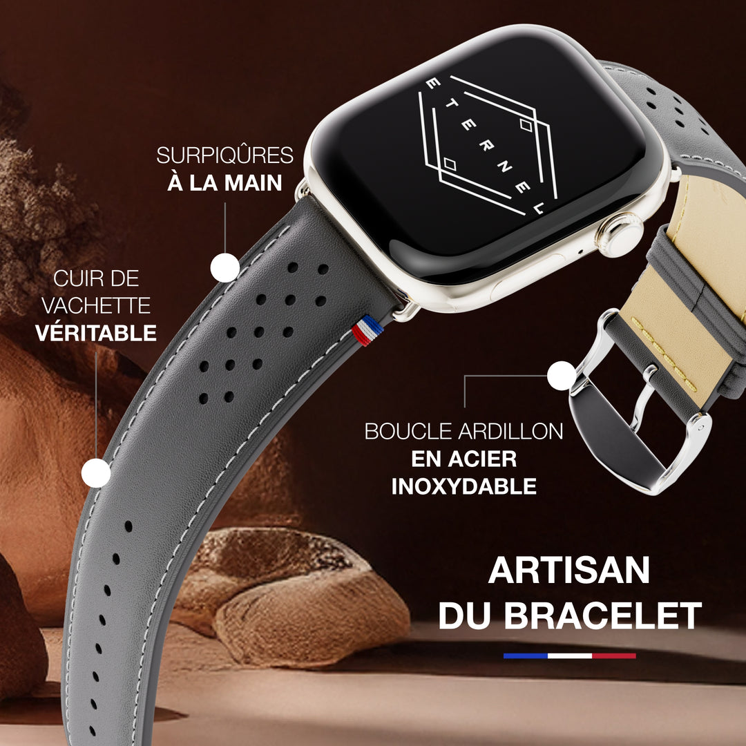 Roadster - Bracelet Apple Watch cuir perforé Noir 46 / 49 mm