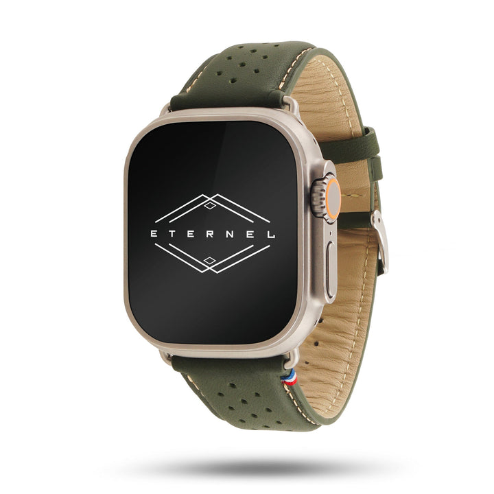 Roadster - Bracelet Apple Watch cuir perforé Vert forêt 46 / 49 mm