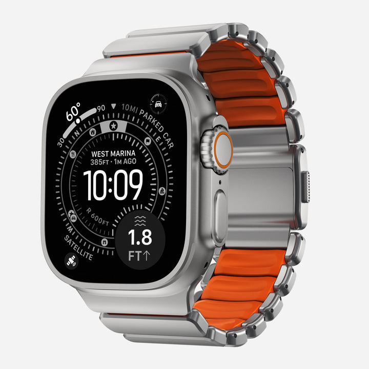 Nomad - Stratos Band - Natural Titanium - Ultra Orange FKM 45 / 46 / 49 mm